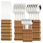 Conjunto de Talheres Cabo Bambu Natural 24 Peças Inox Miabeli
