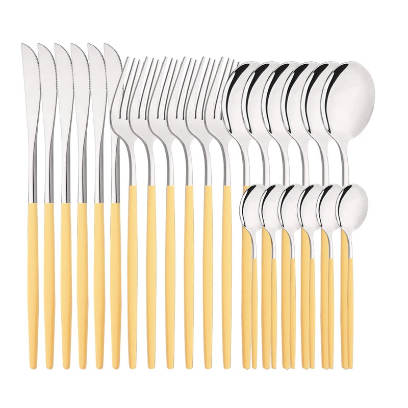 Conjunto de Talheres Lavanda Gold – 24 Peças com Toque Pastel