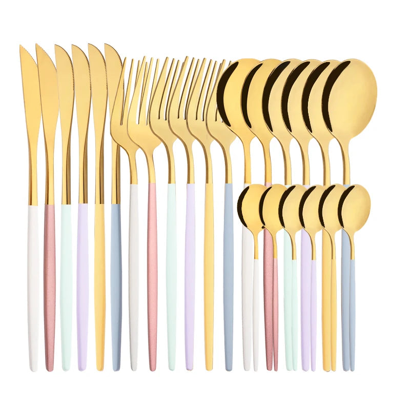 Conjunto de Talheres Lavanda Gold – 24 Peças com Toque Pastel
