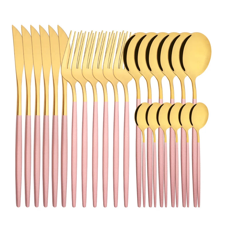 Conjunto de Talheres Lavanda Gold – 24 Peças com Toque Pastel