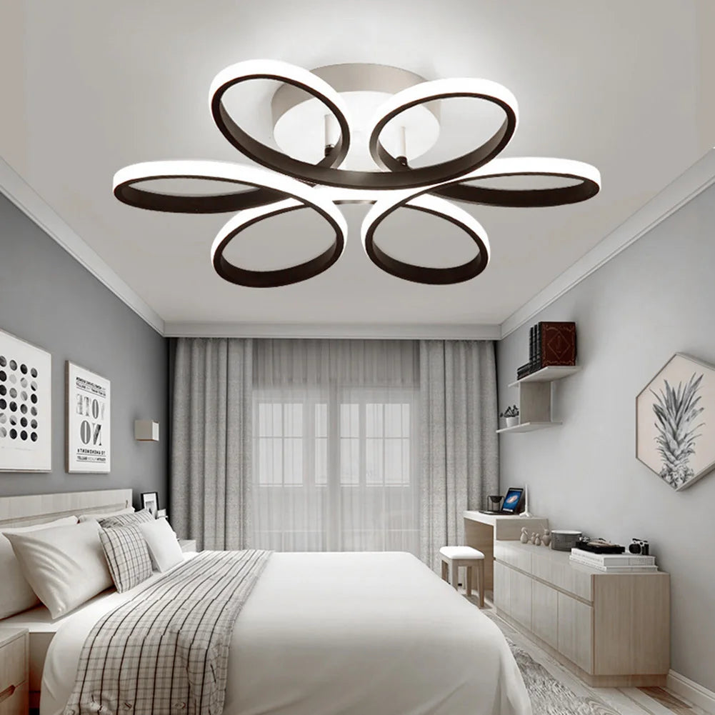 Lustre de Teto LED Flor 6 Petalas 3 Tons Dimerizavel para Sala e Quarto Petale