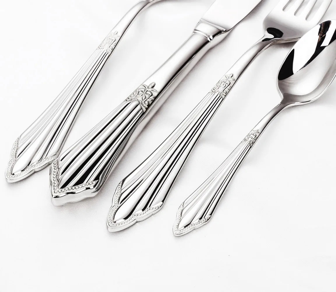 Conjunto Versailles 24pcs – Talheres de Aço Inox Prateado com Detalhes Clássicos