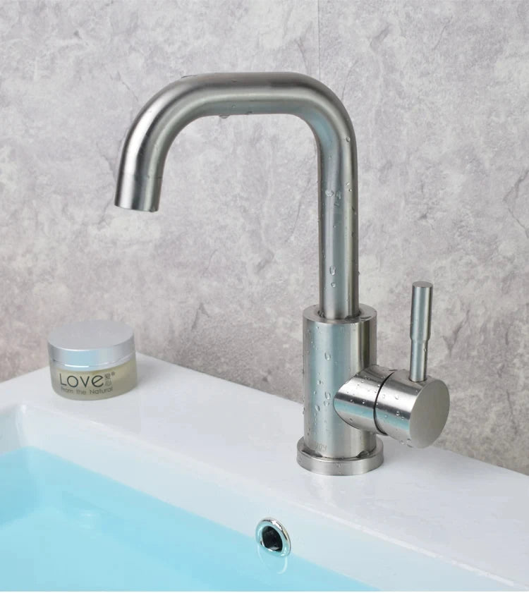 Torneira Misturador Monocomando Aco Inox 304 Acabamento Escovado para Banheiro Leva