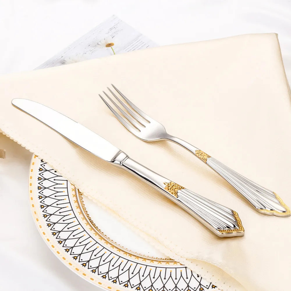 Conjunto Versailles 24pcs – Talheres de Aço Inox Prateado com Detalhes Clássicos