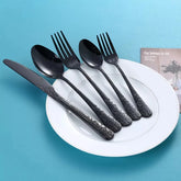 Conjunto de Talheres em Aço Inoxidável Preto Fosco com Relevo Luxo