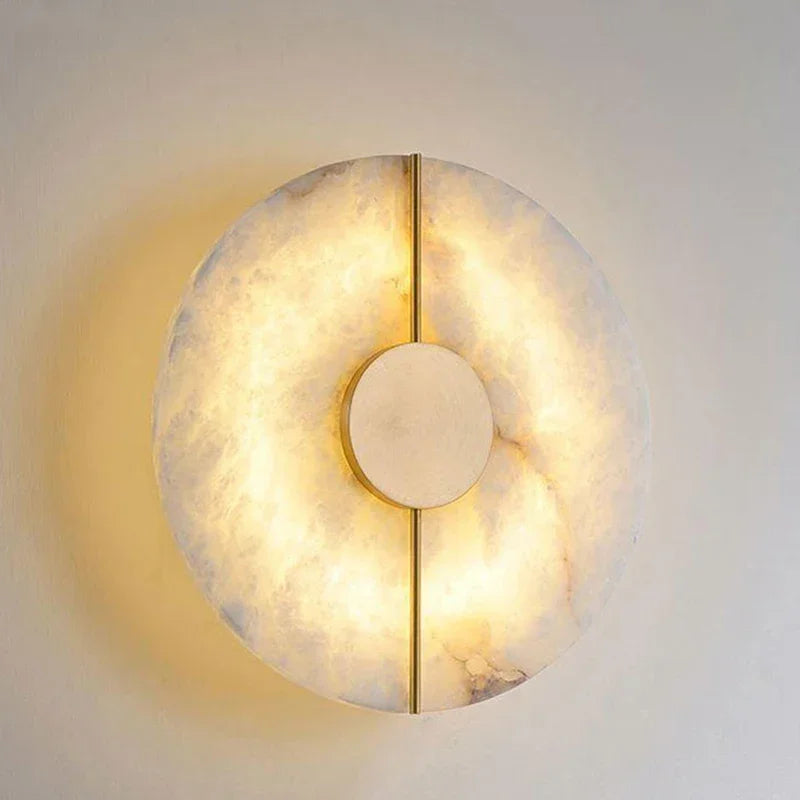 Arandela de Parede Redonda Alabastro Espanhol LED Branco Quente 20cm Lua Nova