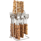 Conjunto de Talheres Cabo Bambu Natural 24 Peças Inox Miabeli