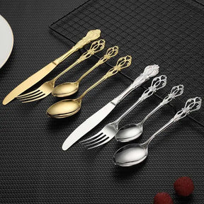 Conjunto de Talheres Dourados Inox Luxo 24 Peças
