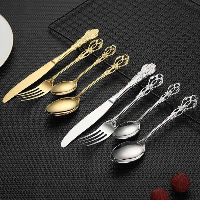 Conjunto de Talheres Dourados Inox Luxo 24 Peças