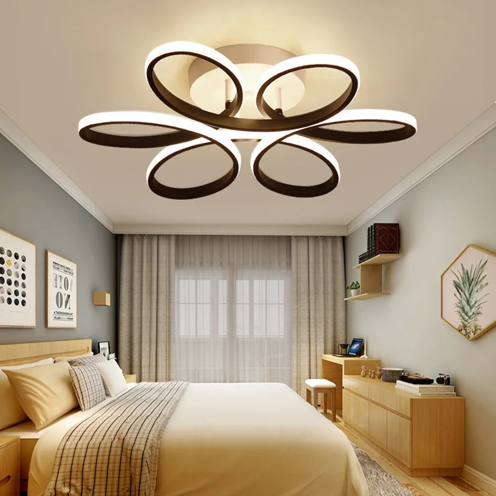 Lustre de Teto LED Flor 6 Petalas 3 Tons Dimerizavel para Sala e Quarto Petale