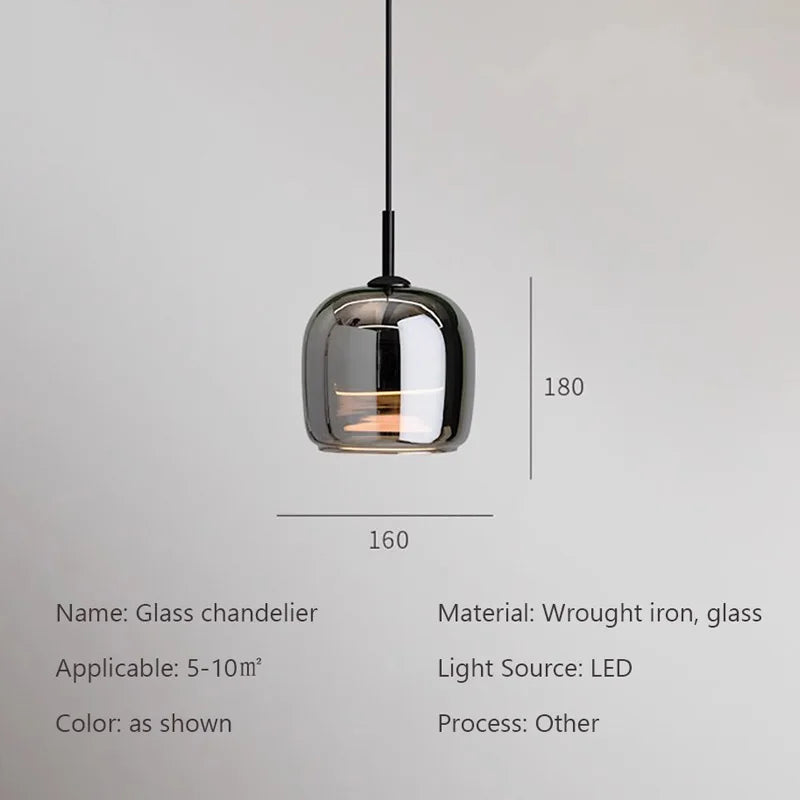 Luminária Nórdica Pendente de Vidro Fumê Luxo
