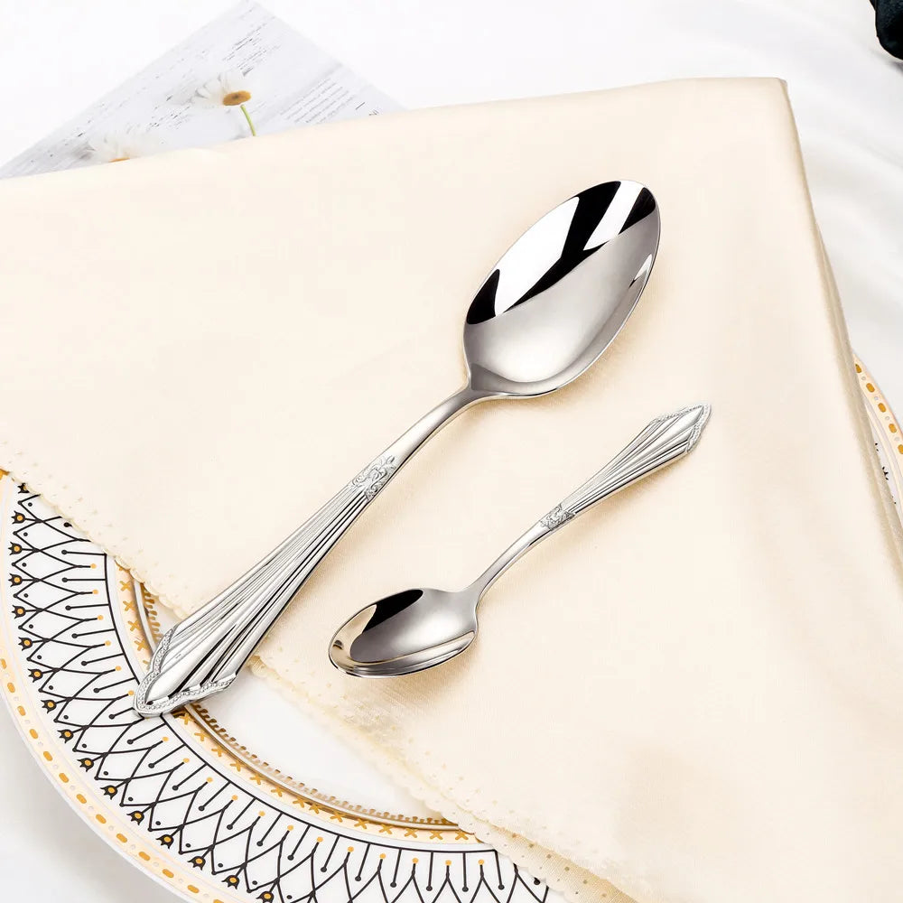Conjunto Versailles 24pcs – Talheres de Aço Inox Prateado com Detalhes Clássicos