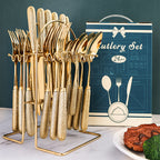 Conjunto de Talheres Dourado Imperial de Luxo com Suporte 24pcs