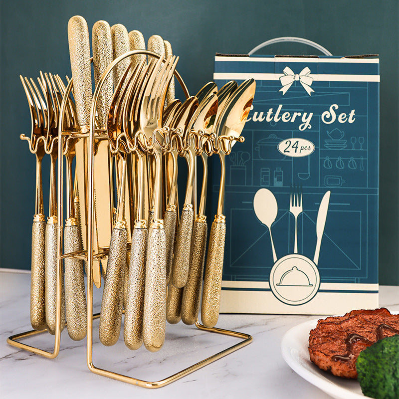 Conjunto de Talheres Dourado Imperial de Luxo com Suporte 24pcs
