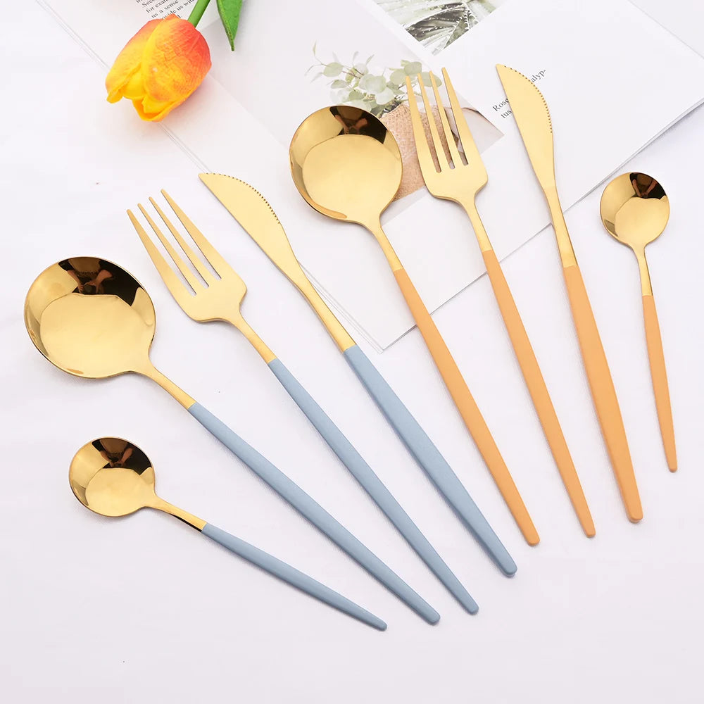 Conjunto de Talheres Lavanda Gold – 24 Peças com Toque Pastel