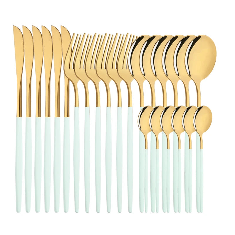Conjunto de Talheres Lavanda Gold – 24 Peças com Toque Pastel