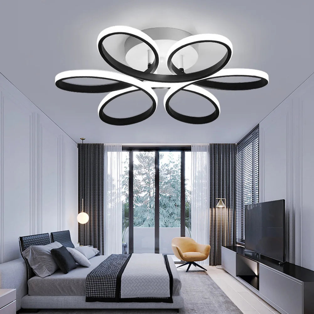 Lustre de Teto LED Flor 6 Petalas 3 Tons Dimerizavel para Sala e Quarto Petale