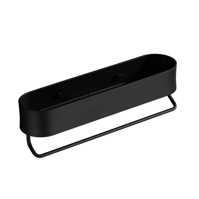 Prateleira de Aluminio Preta para Banheiro com Suporte de Toalha Integrado Modelo Noir