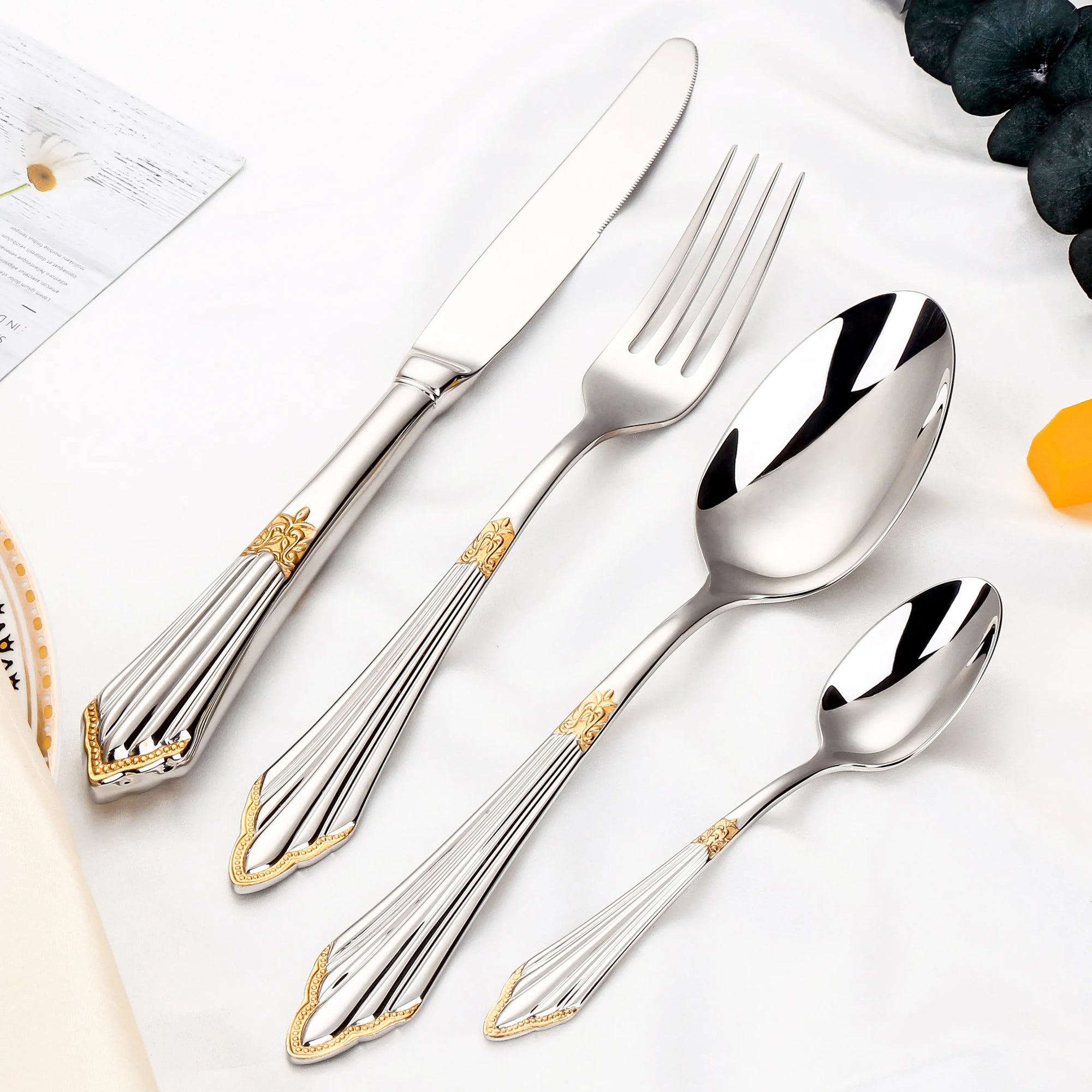 Conjunto Versailles 24pcs – Talheres de Aço Inox Prateado com Detalhes Clássicos