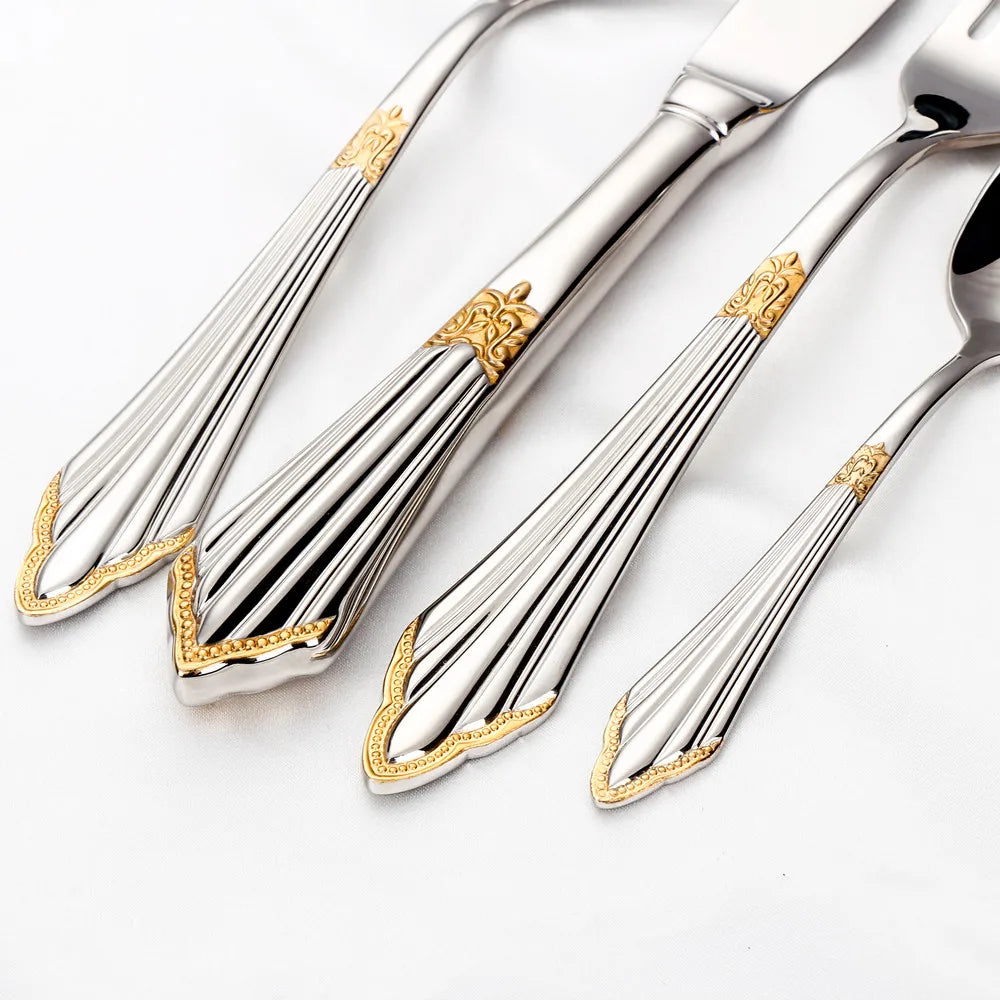 Conjunto Versailles 24pcs – Talheres de Aço Inox Prateado com Detalhes Clássicos