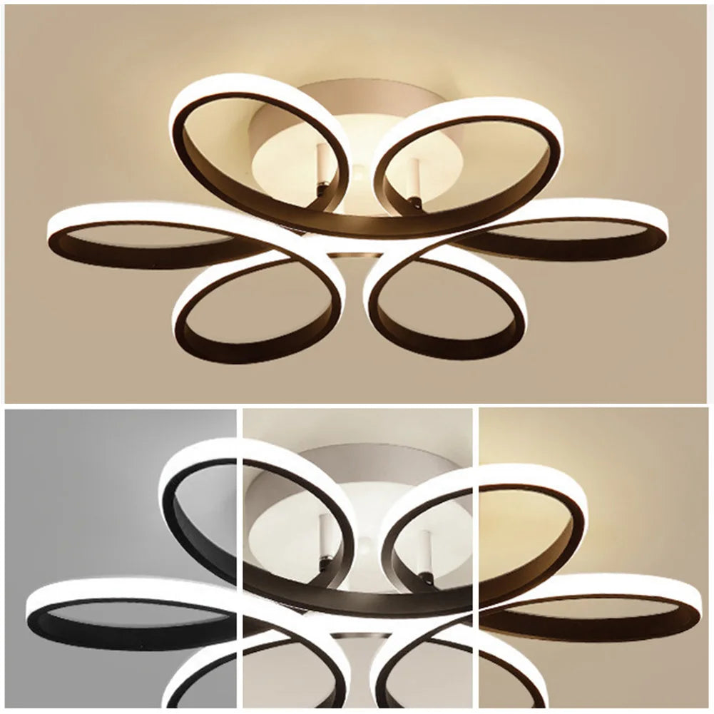 Lustre de Teto LED Flor 6 Petalas 3 Tons Dimerizavel para Sala e Quarto Petale