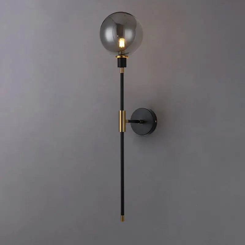 Arandela de Parede Haste Vertical Globo Metal Preto Dourado G9 70cm Bivolt Noirline