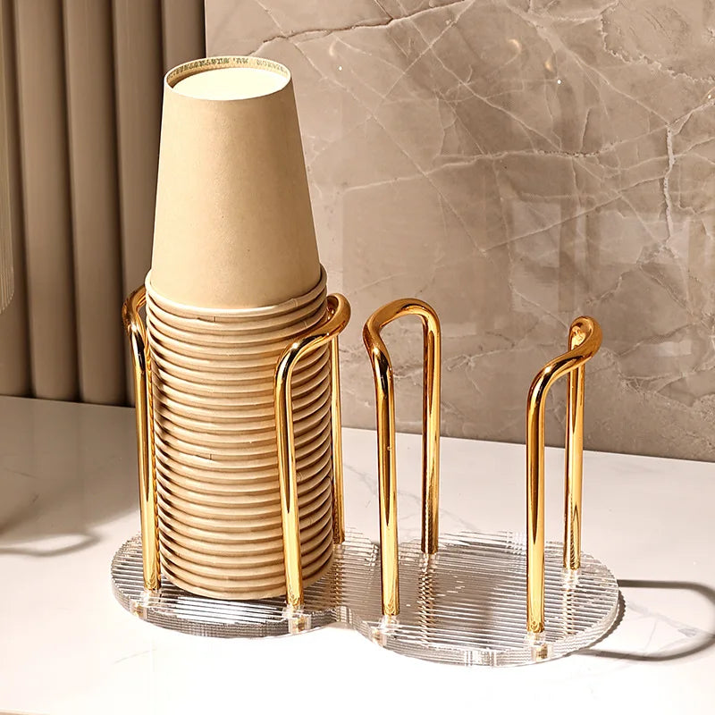 Suporte Organizador de Copos Luxo Acrílico Dourado