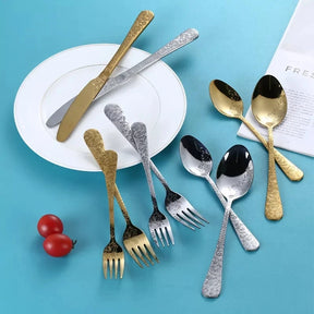 Conjunto de Talheres em Aço Inoxidável Preto Fosco com Relevo Luxo