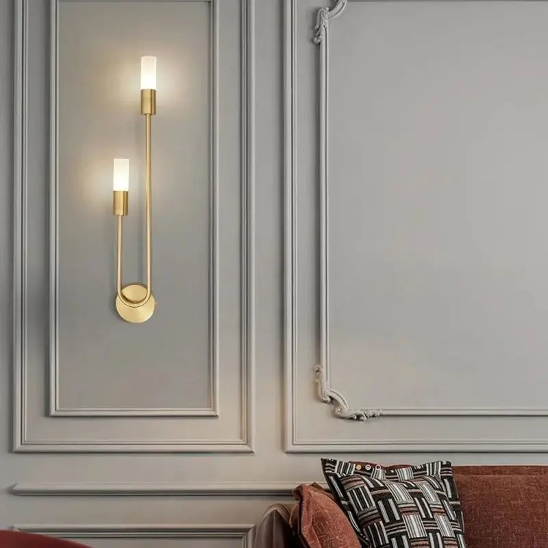Arandela de Parede LED Ferro Dourado Cupula Acrilico Bidirecional Touch Bivolt 55cm
