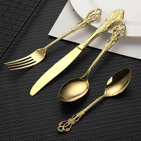 Conjunto de Talheres Dourados Inox Luxo 24 Peças