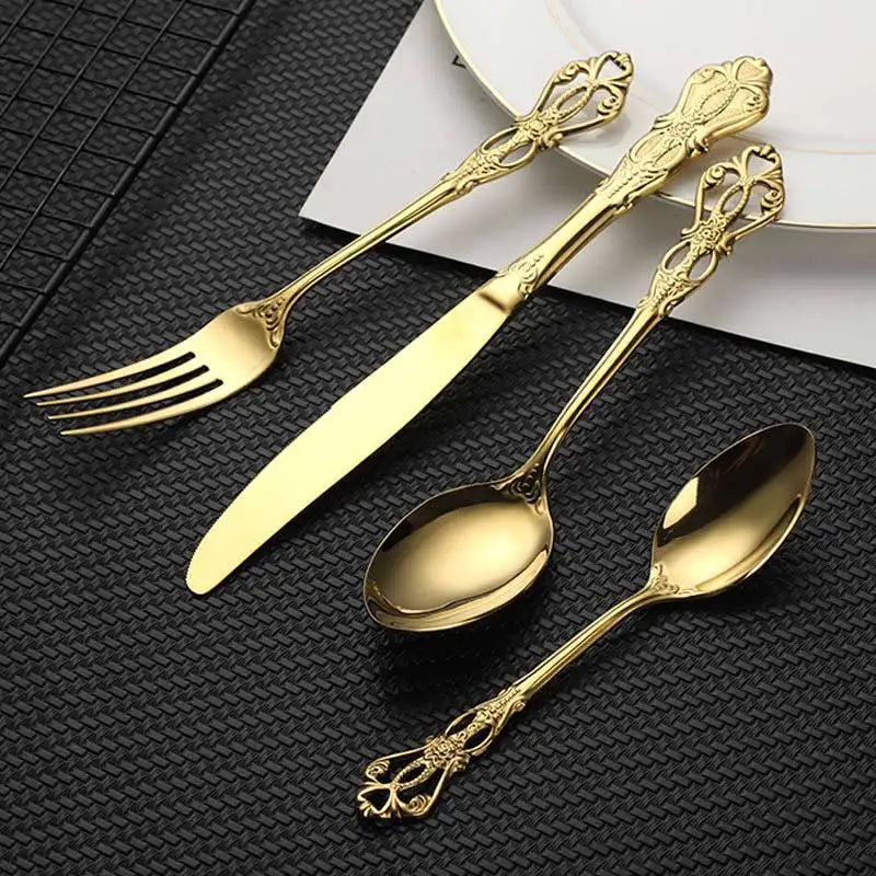 Conjunto de Talheres Dourados Inox Luxo 24 Peças