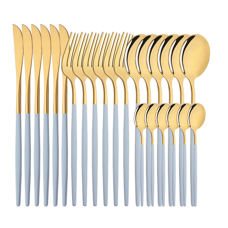 Conjunto de Talheres Lavanda Gold – 24 Peças com Toque Pastel