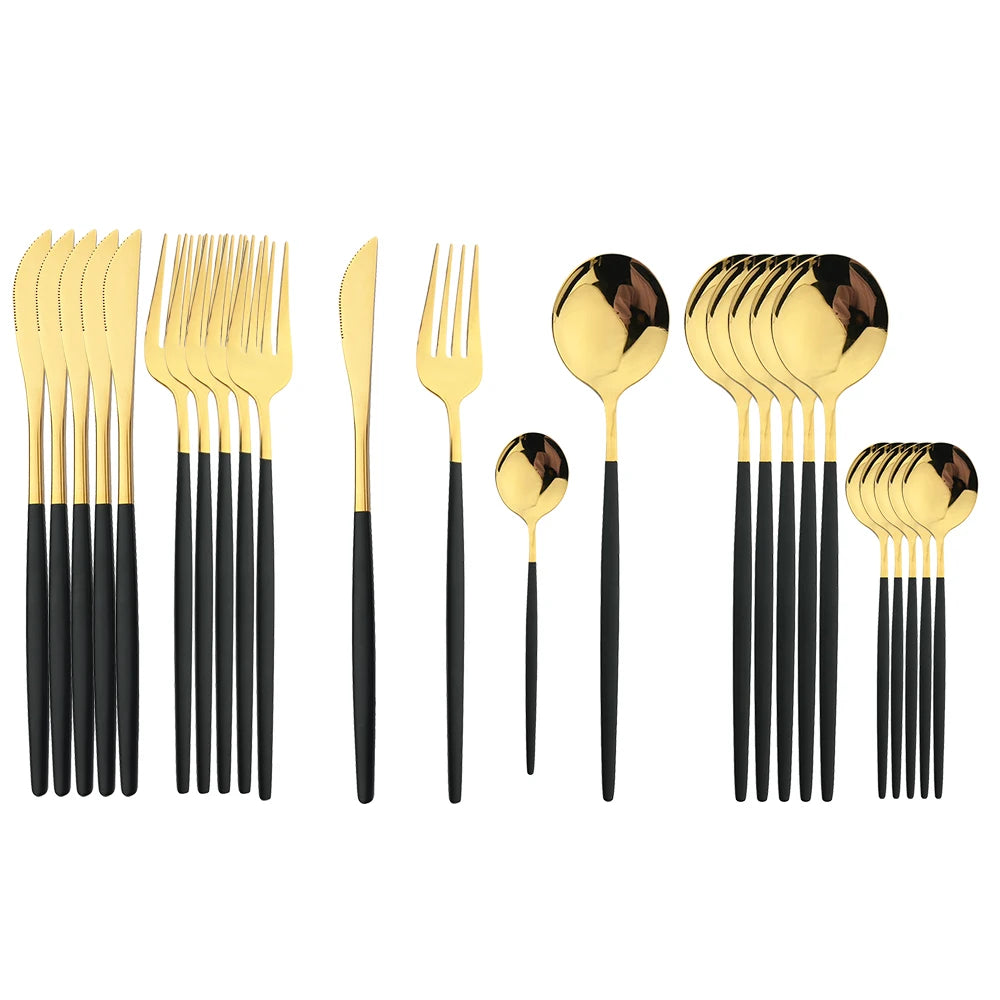 Conjunto de Talheres Dourados Inox 24 Peças Luxo