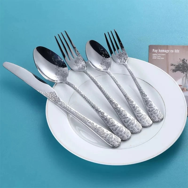 Conjunto de Talheres em Aco Inoxidavel 304 com Relevo Ergonomico 5 Pecas por Pessoa