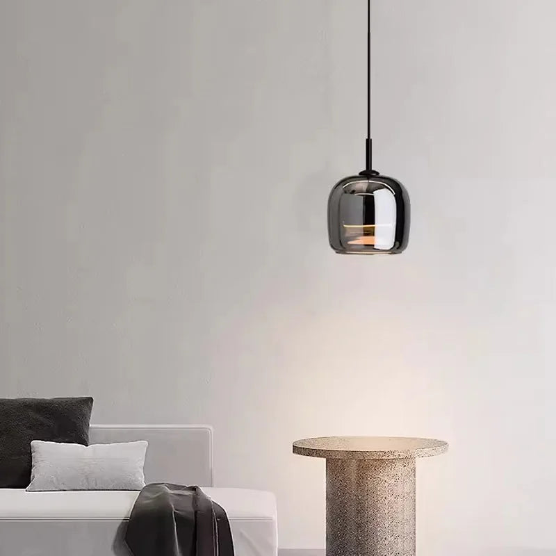 Luminária Nórdica Pendente de Vidro Fumê Luxo