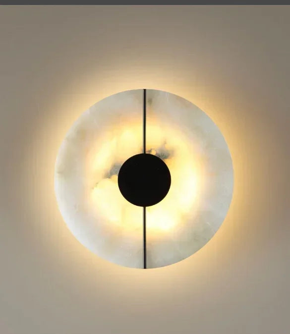 Arandela de Parede Redonda Alabastro Espanhol LED Branco Quente 20cm Lua Nova
