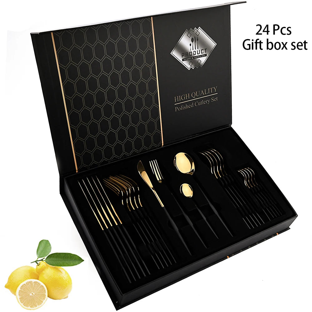 Conjunto de Talheres RoyalGold Supreme – 24 Peças com Estojo de Luxo