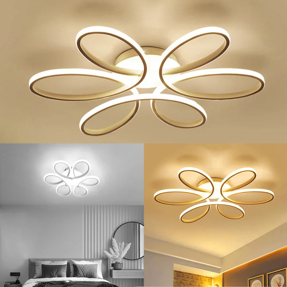 Lustre de Teto LED Flor 6 Petalas 3 Tons Dimerizavel para Sala e Quarto Petale