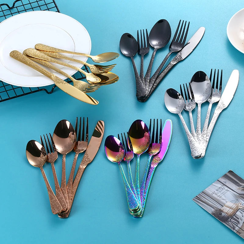 Conjunto de Talheres em Aço Inoxidável Preto Fosco com Relevo Luxo