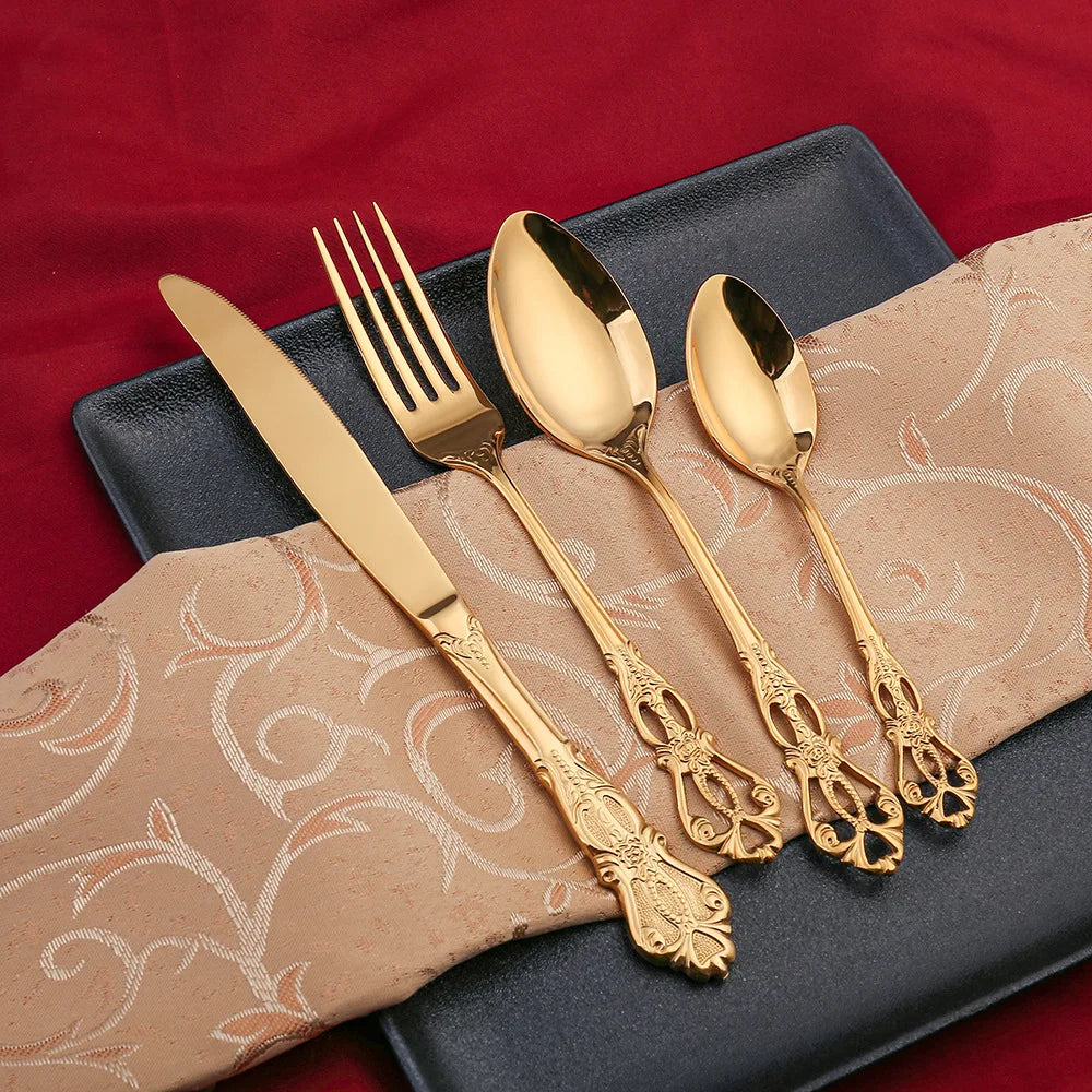 Conjunto de Talheres Dourados Inox Luxo 24 Peças
