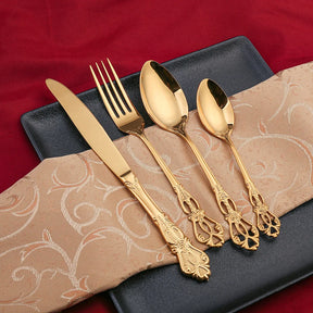 Conjunto de Talheres Dourados Inox Luxo 24 Peças
