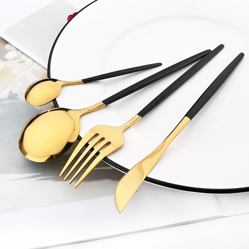 Conjunto de Talheres BlackGold Prime – 24 Peças de Luxo