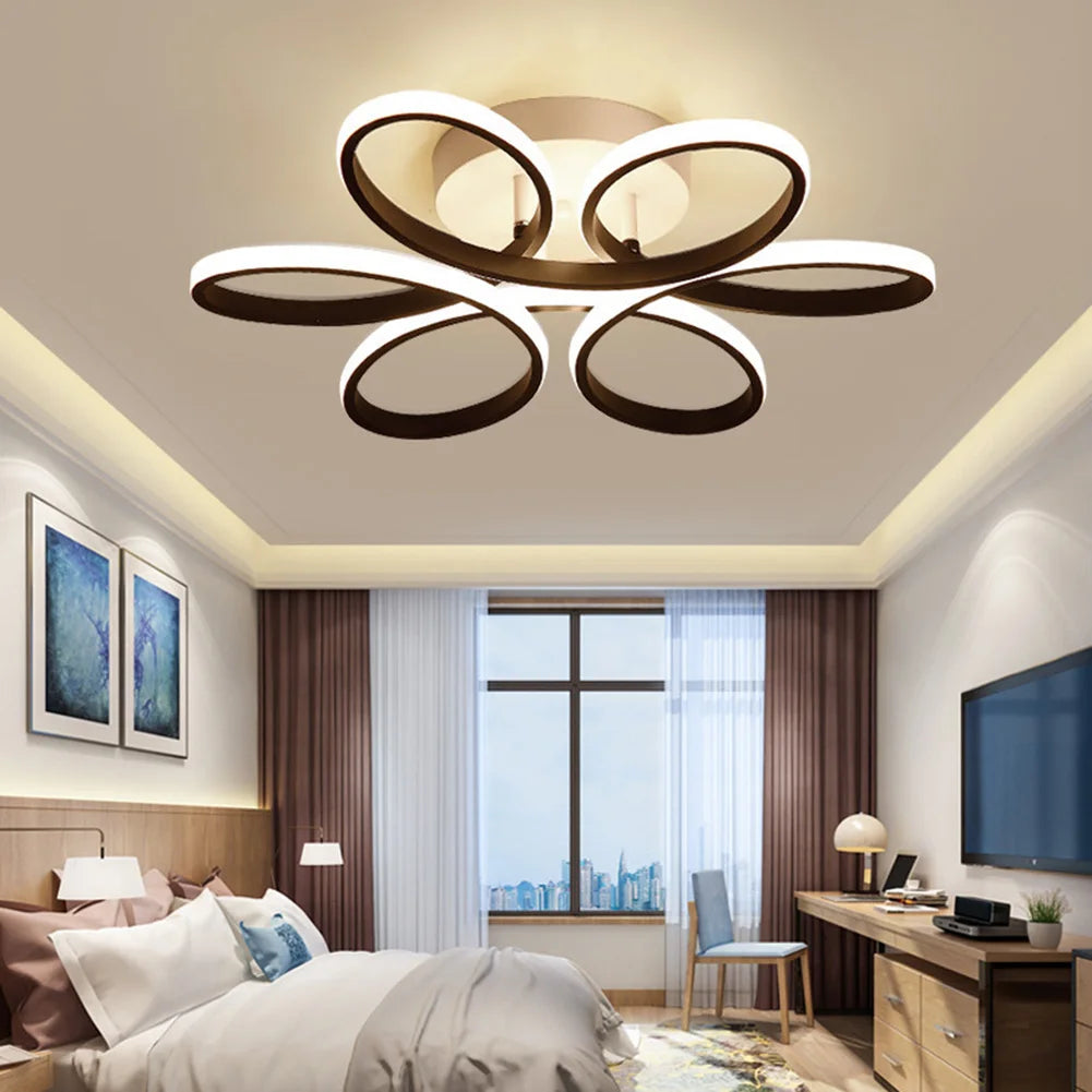 Lustre de Teto LED Flor 6 Petalas 3 Tons Dimerizavel para Sala e Quarto Petale