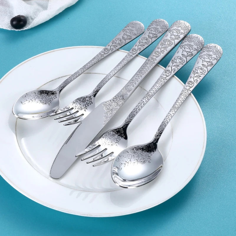 Conjunto de Talheres em Aço Inoxidável Preto Fosco com Relevo Luxo