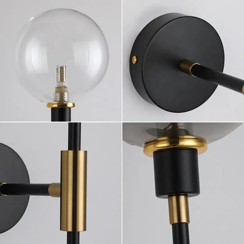 Arandela de Parede Haste Vertical Globo Metal Preto Dourado G9 70cm Bivolt Noirline
