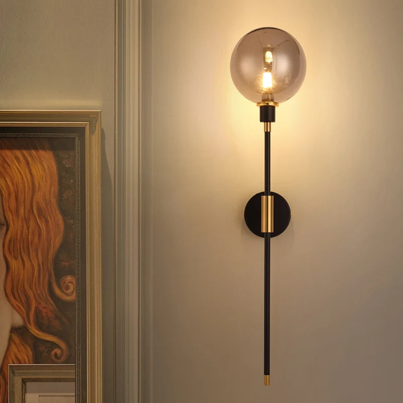 Arandela de Parede Haste Vertical Globo Metal Preto Dourado G9 70cm Bivolt Noirline
