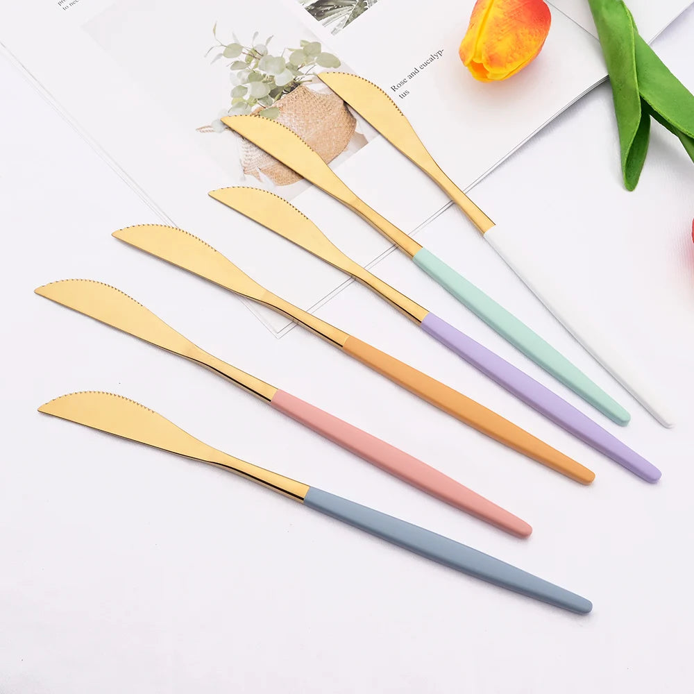 Conjunto de Talheres Lavanda Gold – 24 Peças com Toque Pastel
