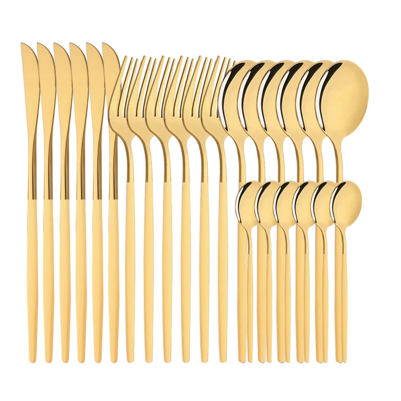 Conjunto de Talheres Lavanda Gold – 24 Peças com Toque Pastel