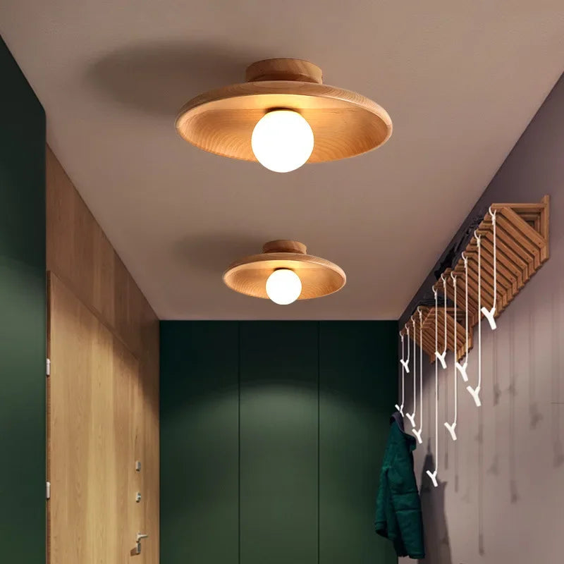 Luminaria de Teto Redonda em Madeira Natural Soquete E27 Estilo Nordico Havn