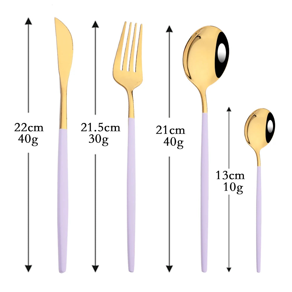 Conjunto de Talheres Lavanda Gold – 24 Peças com Toque Pastel